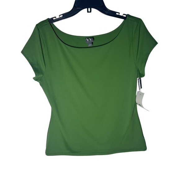 Worthington Blouse Women's Large Green Nylon Spandex Short Sleeve Top NEW - Picture 1 of 8
